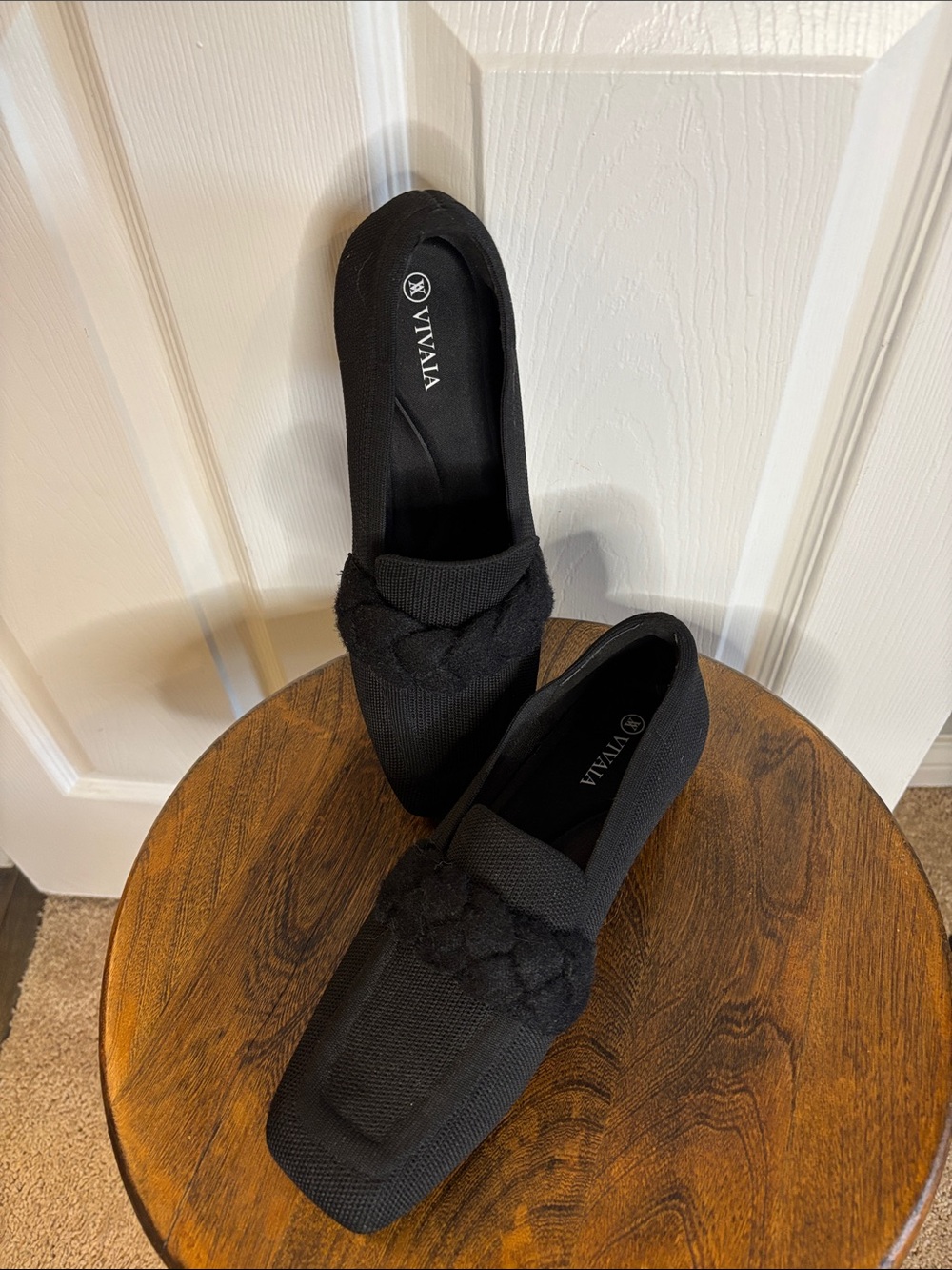 New Women's Black Knit Loafers with Braided Detail Size 40/9.5